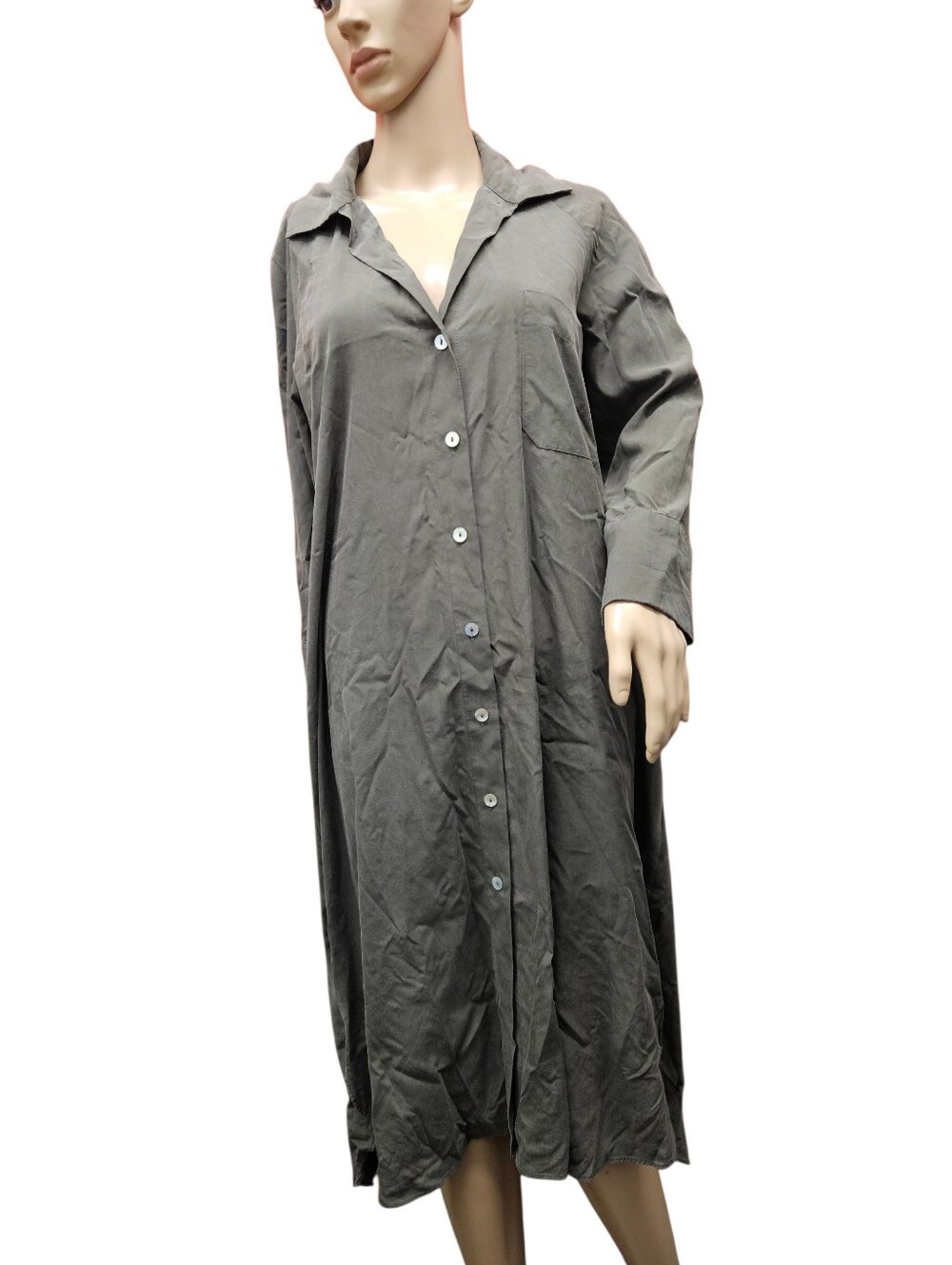 Zara Button-Down Midi Shirt Dress In Olive Green